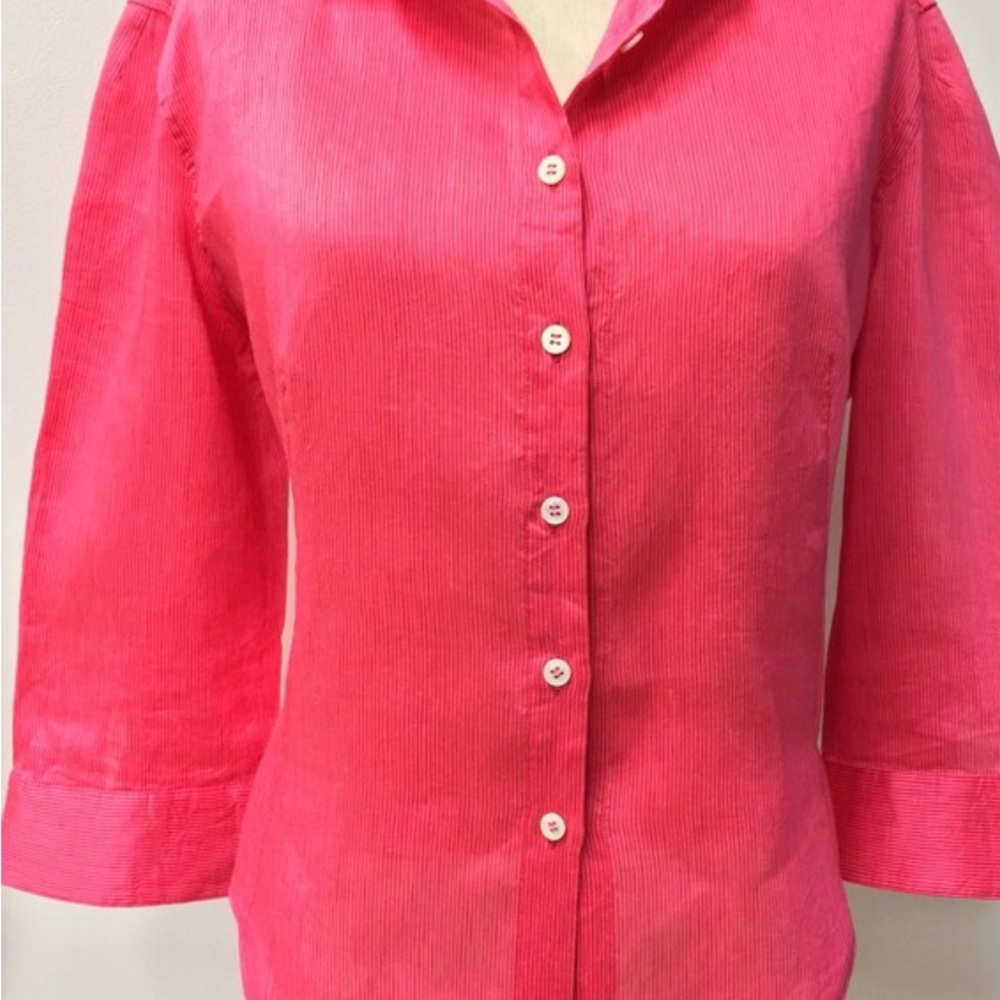 Vintage 90s Raspberry Pink Linen/Silk Blend Blouse, Sz 14 (Lg)